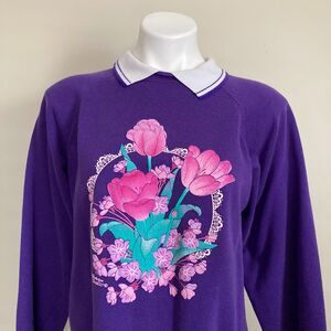 Vintage Morning Sun Purple Floral Sweatshirt Grannycore Size Large